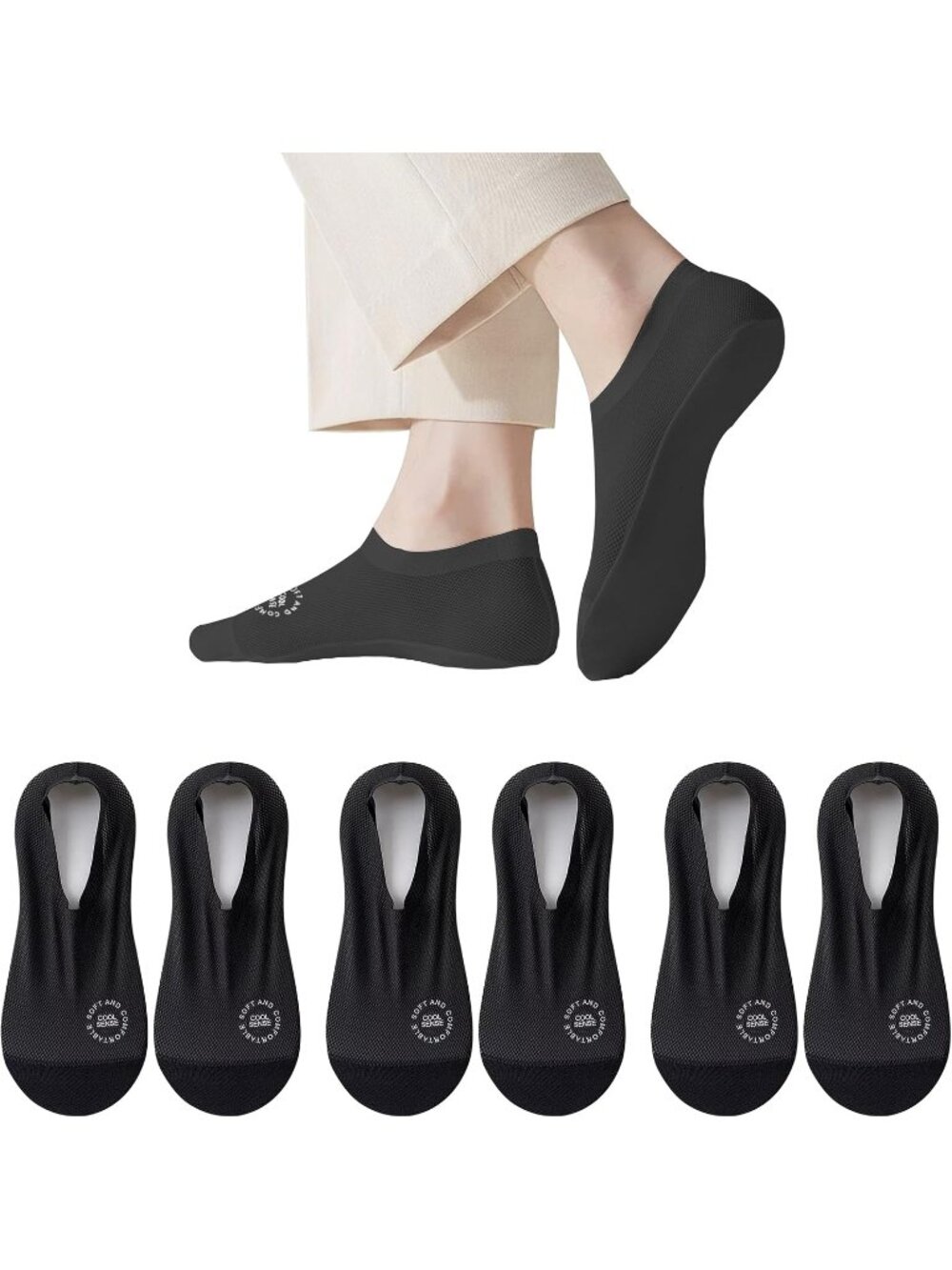 🧦Women's All Black 6 Pairs No Show Socks Slip Liner Breathable Invisible Socks